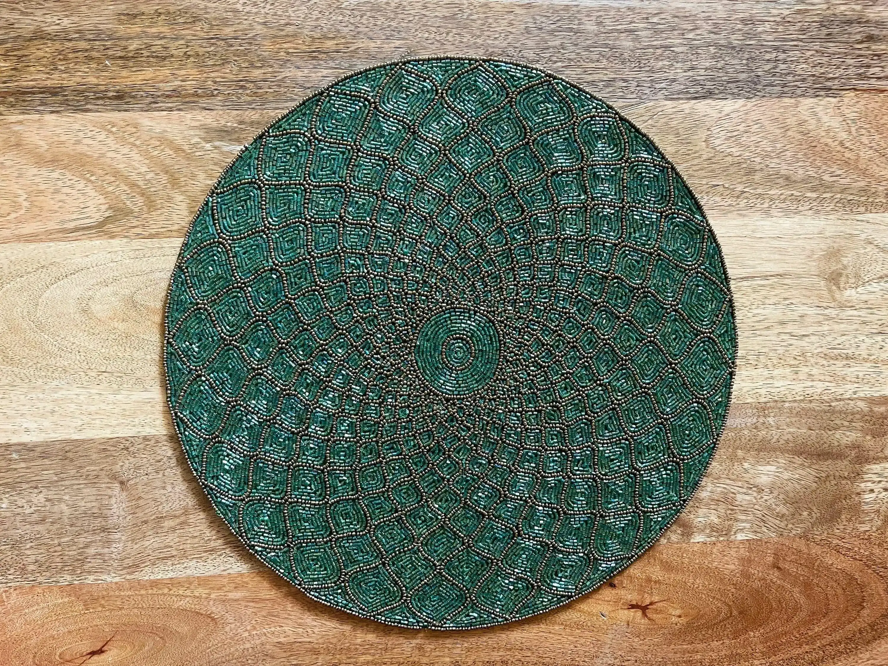 Moroccan Diamond Round Beaded Placemat - Green - Image 4
