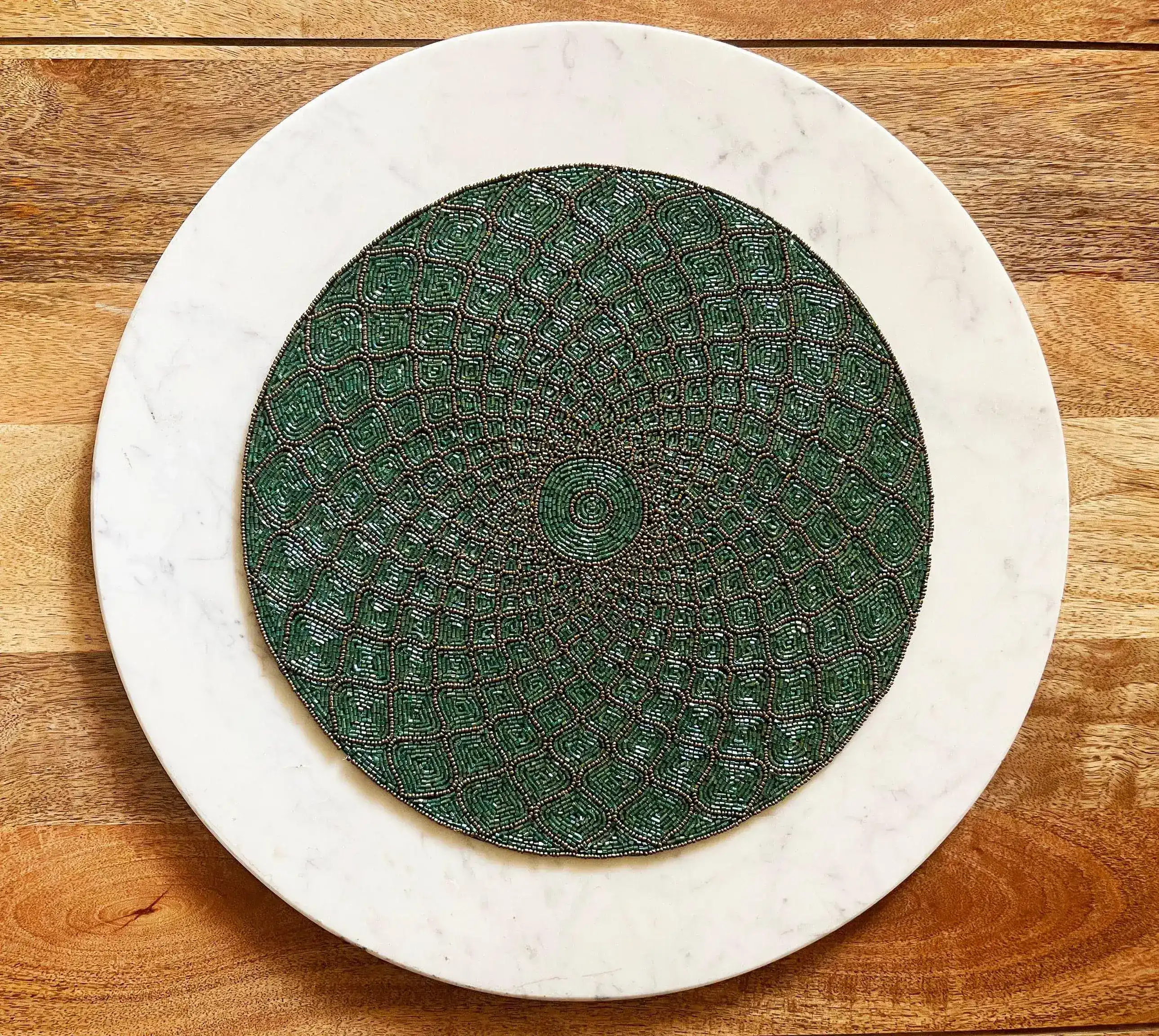 Moroccan Diamond Round Beaded Placemat - Green - Image 5