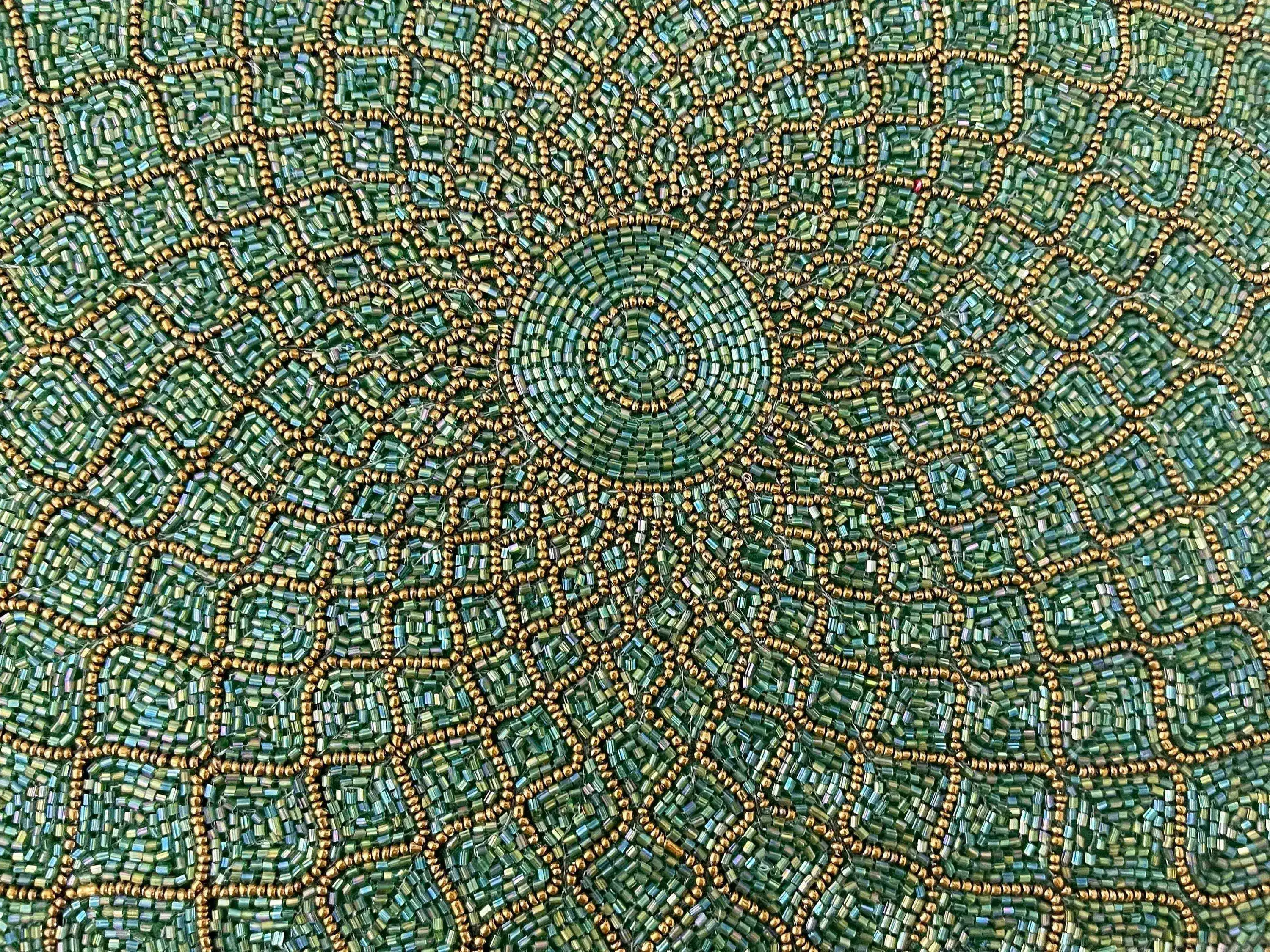 Moroccan Diamond Round Beaded Placemat - Green - Image 7