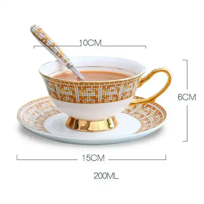 Mosaic Pattern Bone China Tea Cup with Saucer - Image 10
