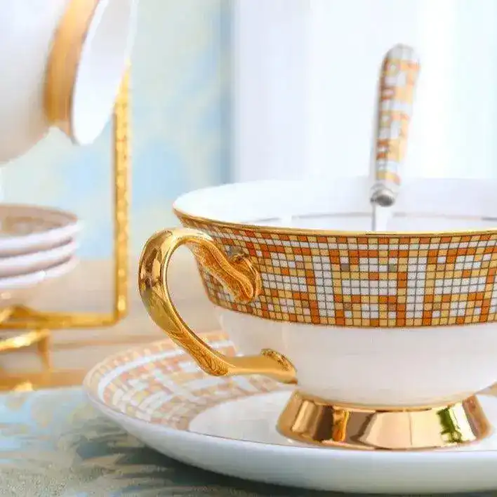 Mosaic Pattern Bone China Tea Cup with Saucer - Image 11