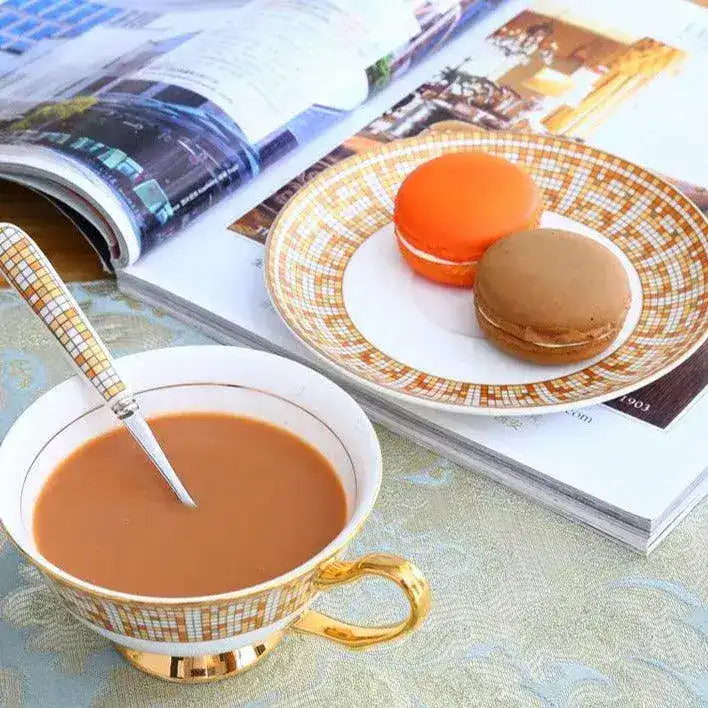 Mosaic Pattern Bone China Tea Cup with Saucer - Image 12