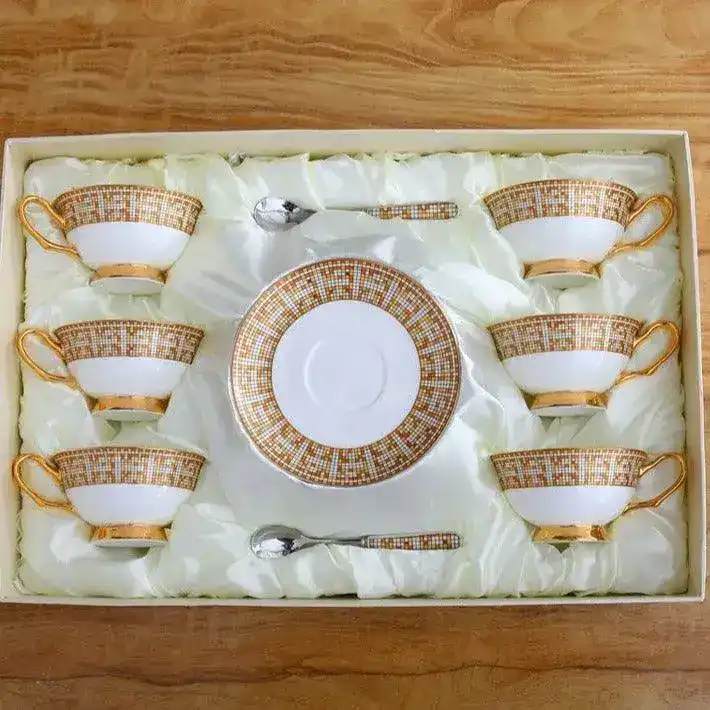 Mosaic Pattern Bone China Tea Cup with Saucer - Image 13