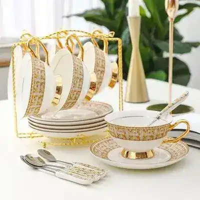 Mosaic Pattern Bone China Tea Cup with Saucer - Image 6