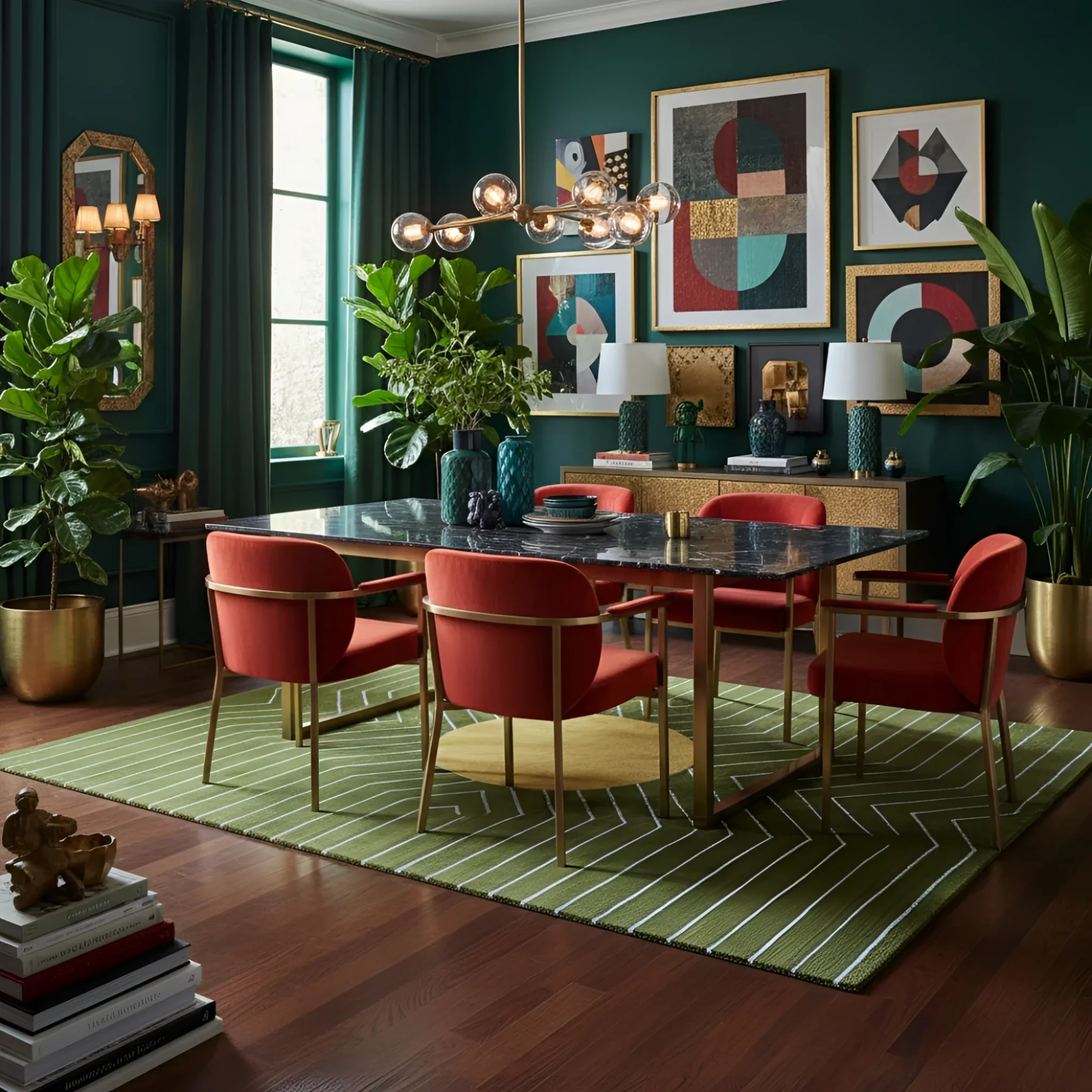 Moss Green Gold Circle Geometric Hand Tufted Wool Rug - Image 4