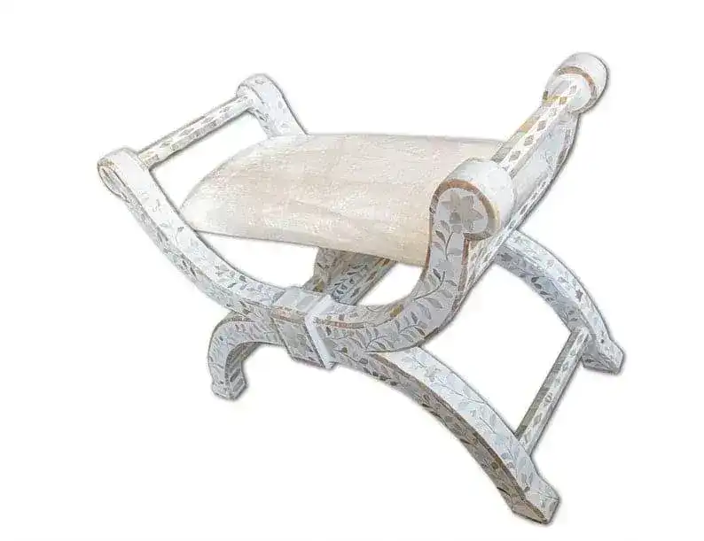 Mother of Pearl Floral Design Seating Ottoman - White - Image 6
