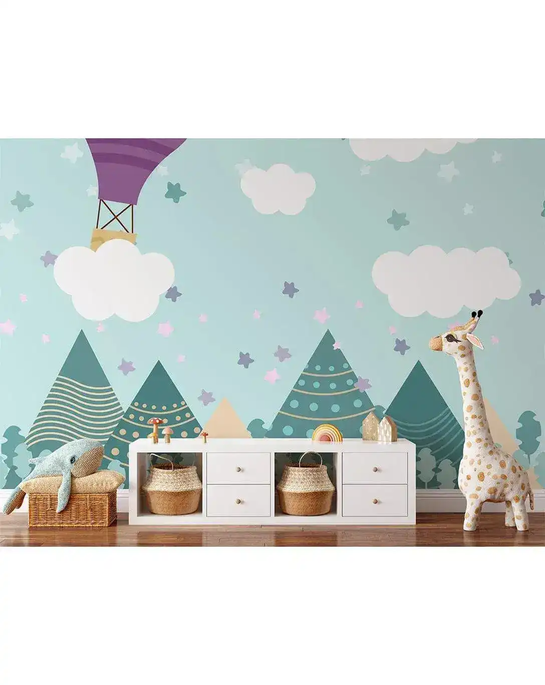 Mountain Peaks Air Balloon Kids Room Wall Mural - Image 2