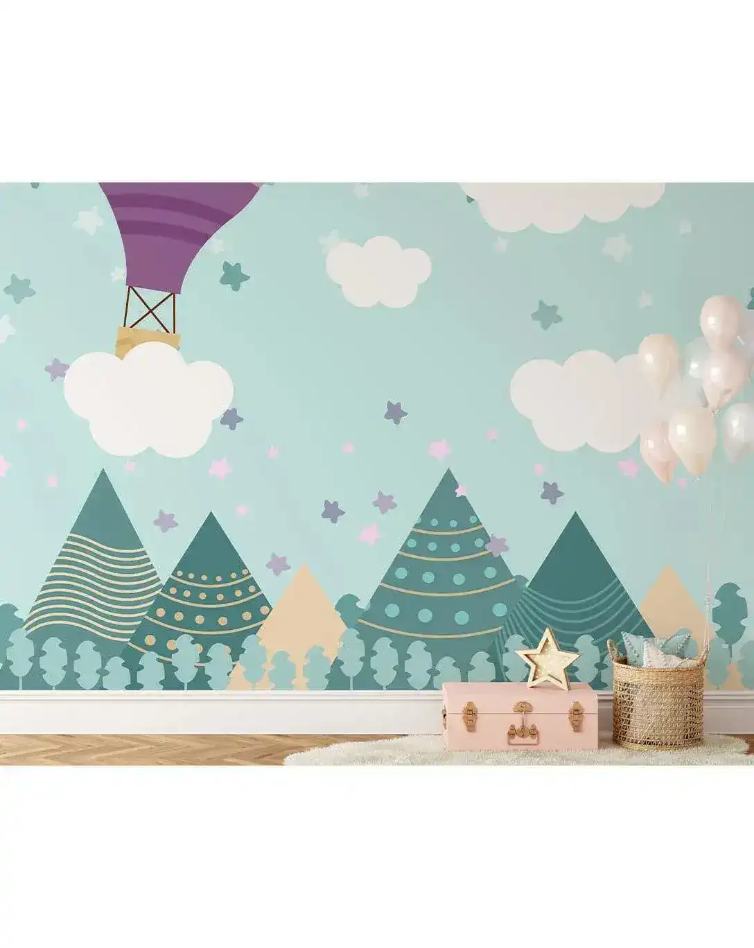 Mountain Peaks Air Balloon Kids Room Wall Mural - Image 4