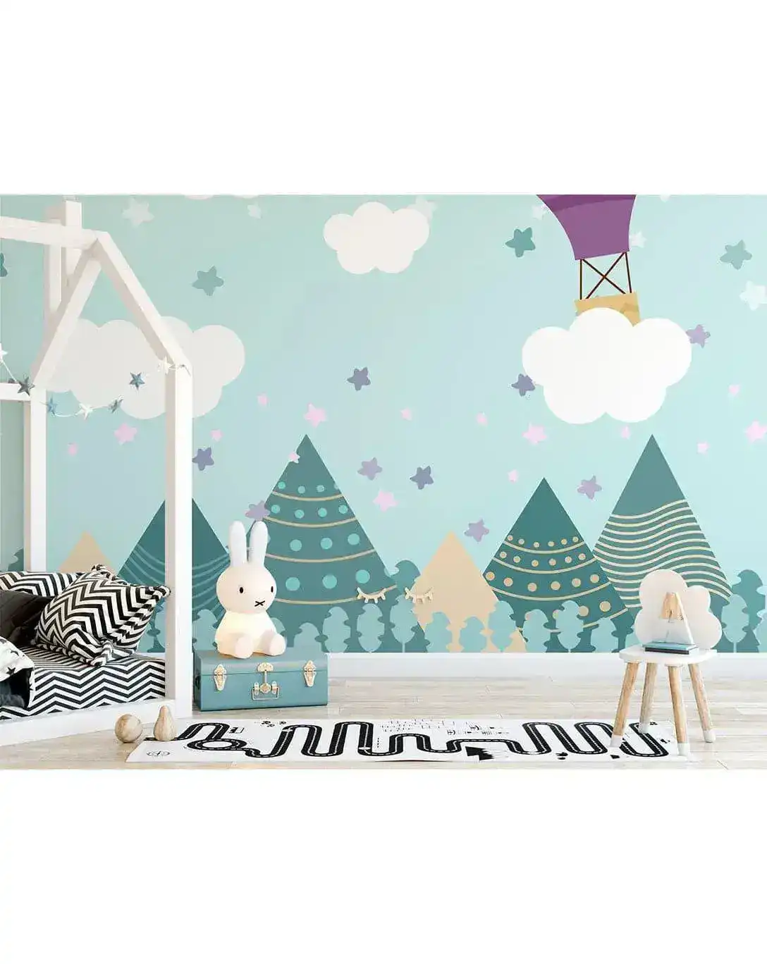 Mountain Peaks Air Balloon Kids Room Wall Mural - Image 5