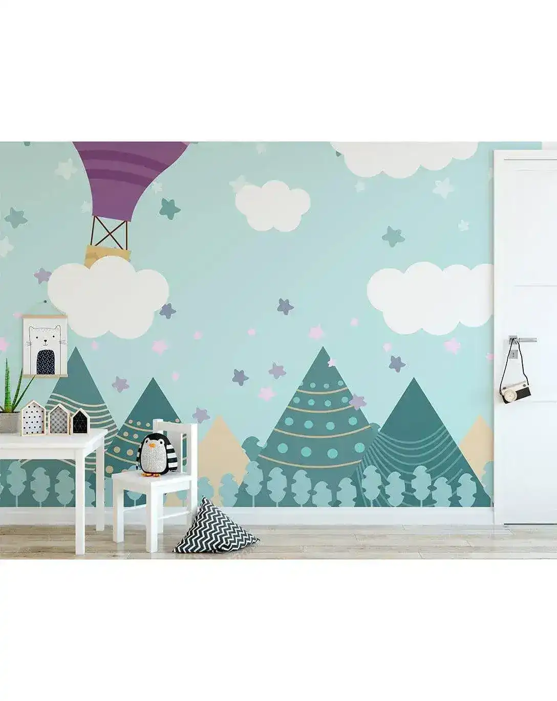 Mountain Peaks Air Balloon Kids Room Wall Mural - Image 6