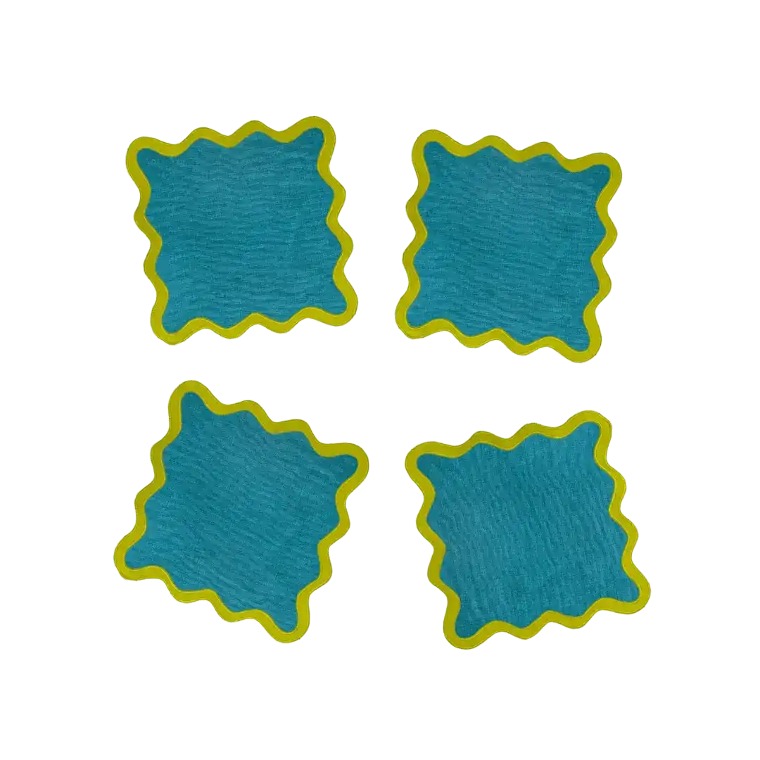 Mustard and Blue Scallop 100% Linen Placemat - Image 2
