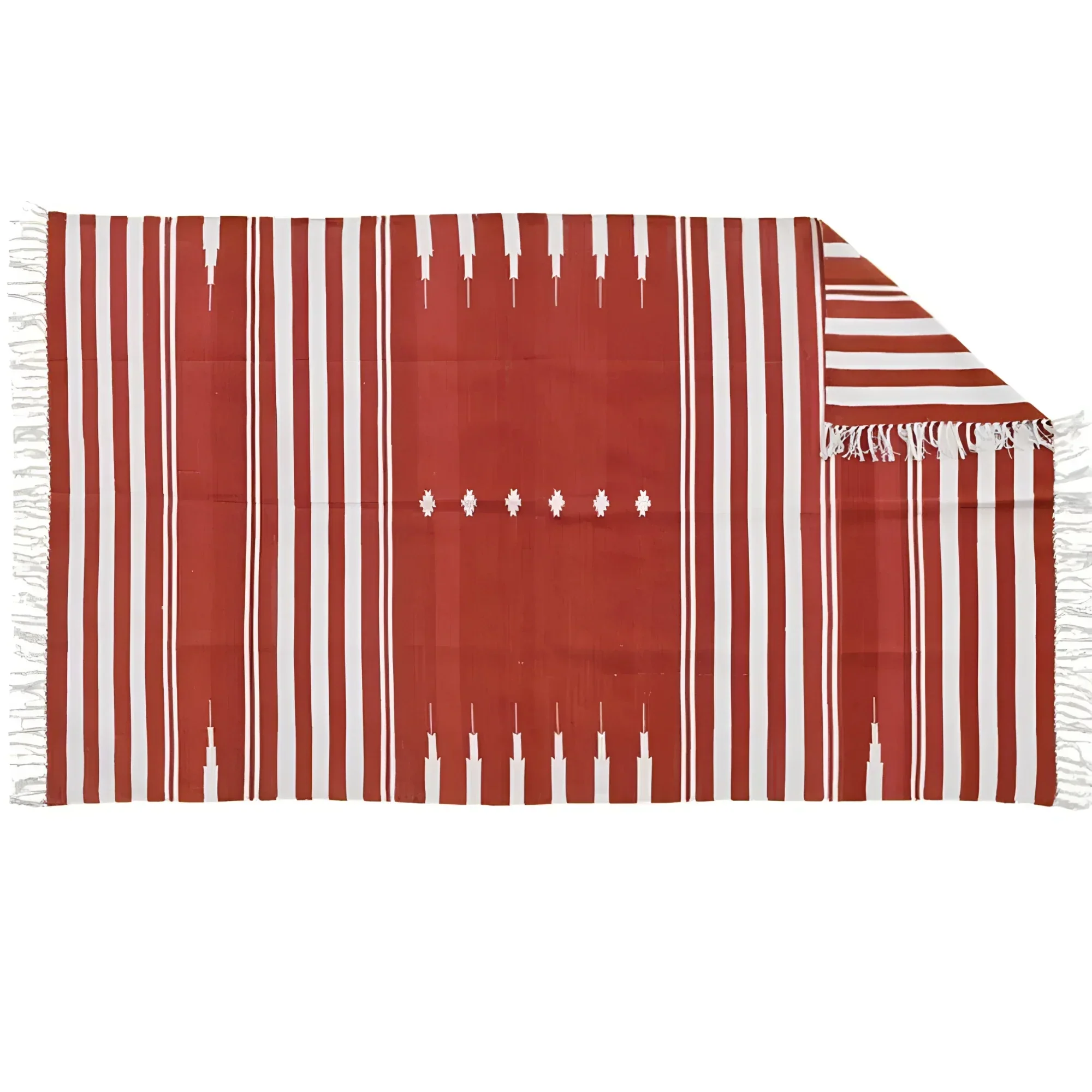 Natural Vegetable Dyed Indian Dhurrie Reversible Cotton Rug - Red - Image 2