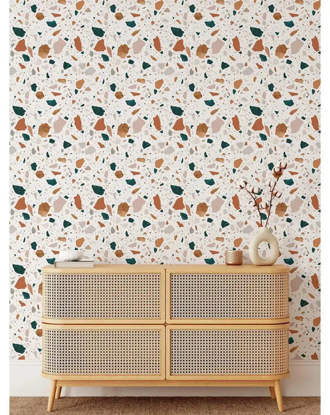 Neutral and Emerald Terrazzo Self Adhesive Wallpaper - Image 5