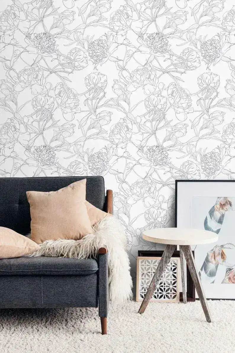 Neutral Minimalist Floral Peony Wallpaper - Image 4