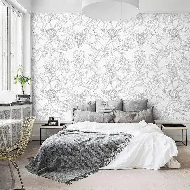 Neutral Minimalist Floral Peony Wallpaper - Image 7