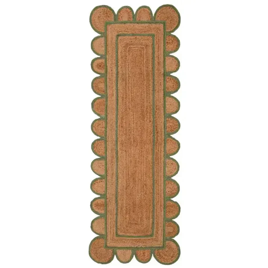 Olive Green Scalloped Jute Rug Runner 12' - Image 2