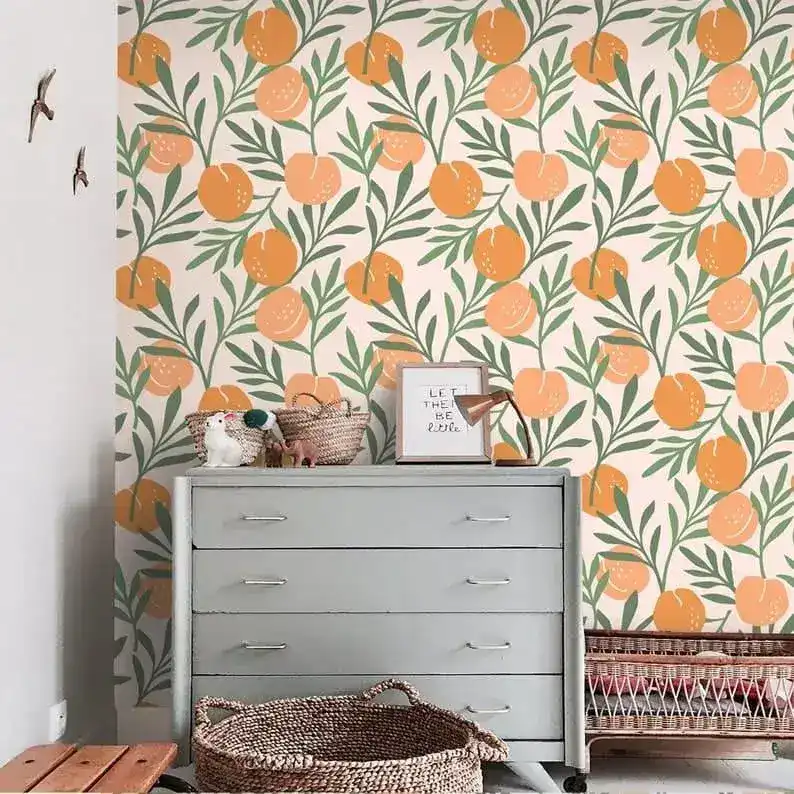 Orange and Green Leaves Illustration Wallpaper - Image 2