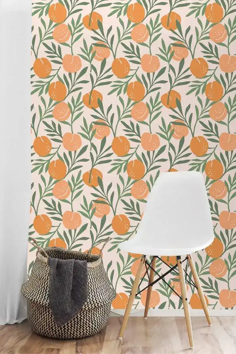 Orange and Green Leaves Illustration Wallpaper - Image 5