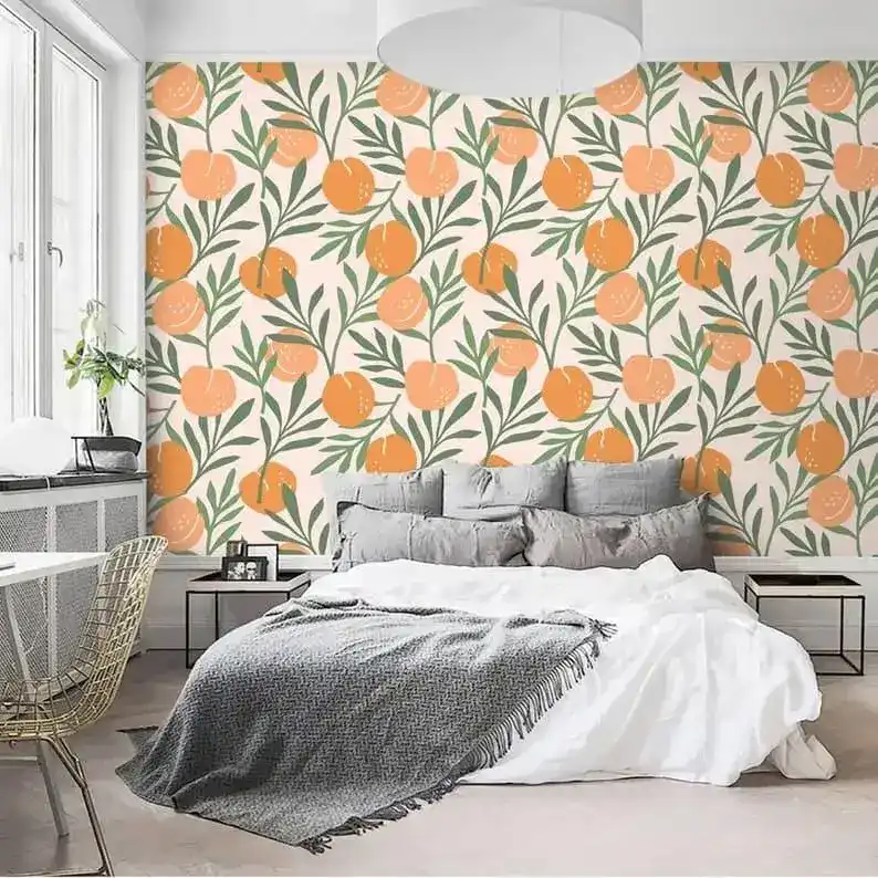 Orange and Green Leaves Illustration Wallpaper - Image 6