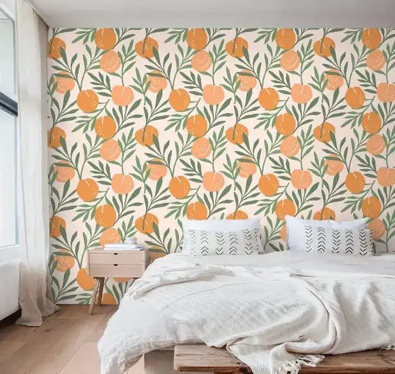 Orange and Green Leaves Illustration Wallpaper - Image 7