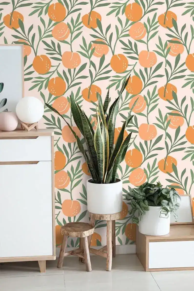 Orange and Green Leaves Illustration Wallpaper - Image 8