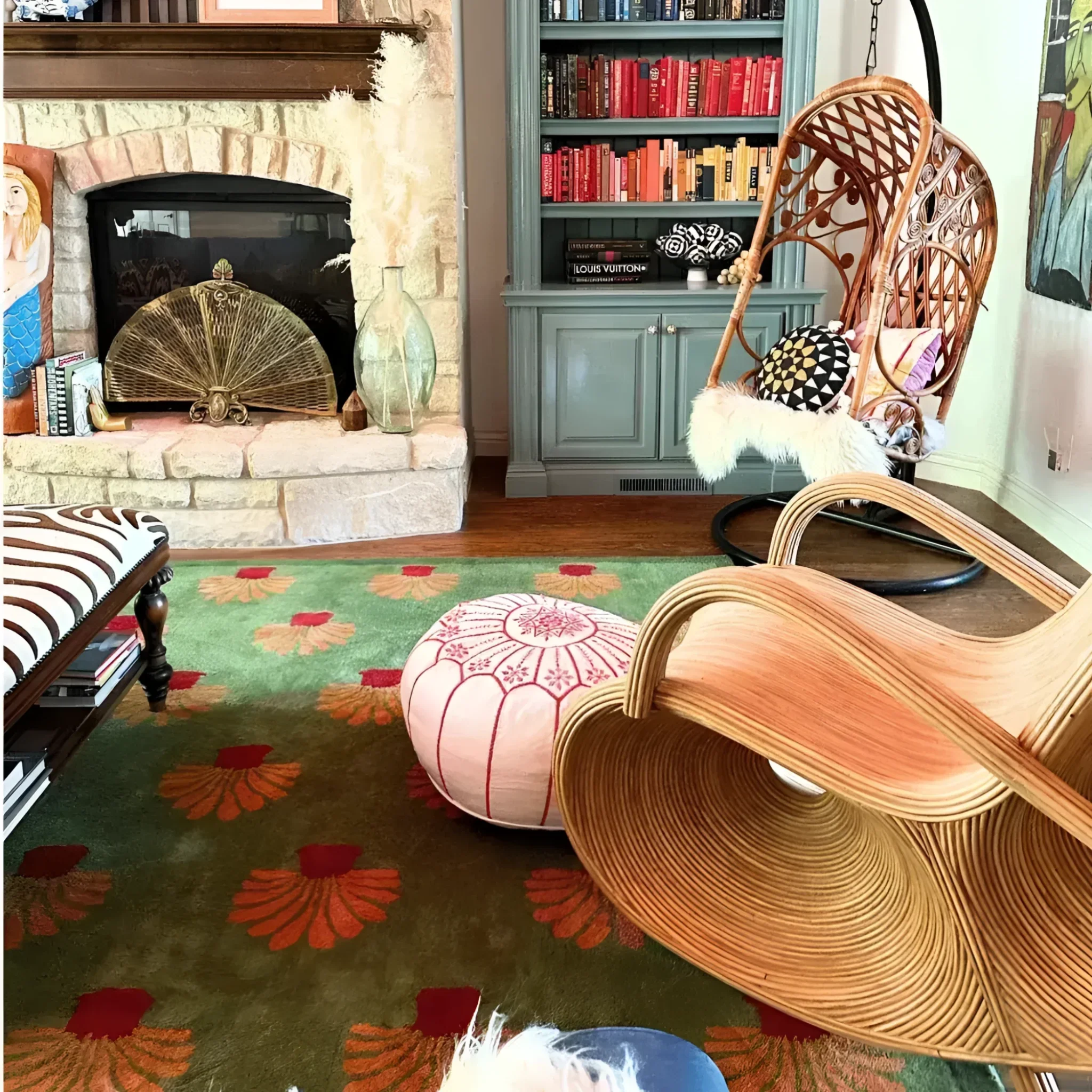 Orange Palm Trees Green Tufted Wool Rug - II - Image 3