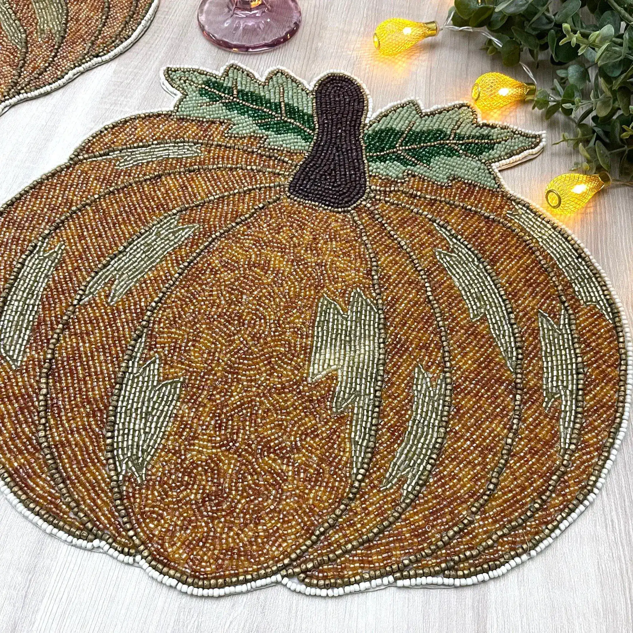 Orange Pumpkin Harvest Beaded Placemat - Set of 4 - Image 2