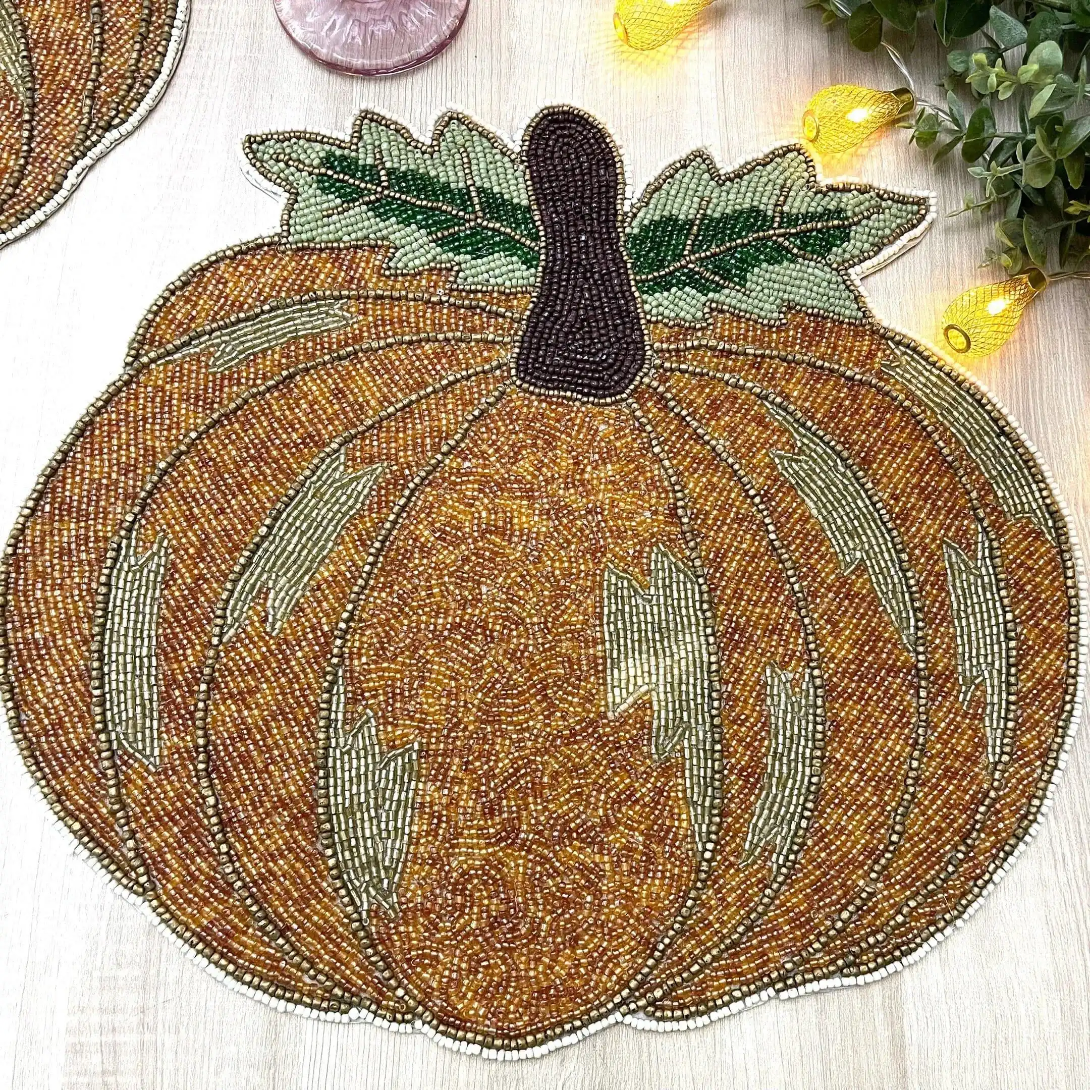 Orange Pumpkin Harvest Beaded Placemat - Set of 4 - Image 5