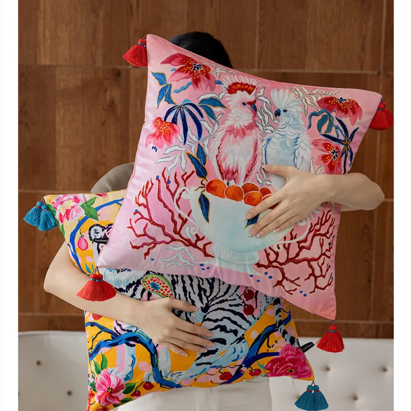 Ornate Cockatoo & Fruit Bowl Pillow Cover - Image 3