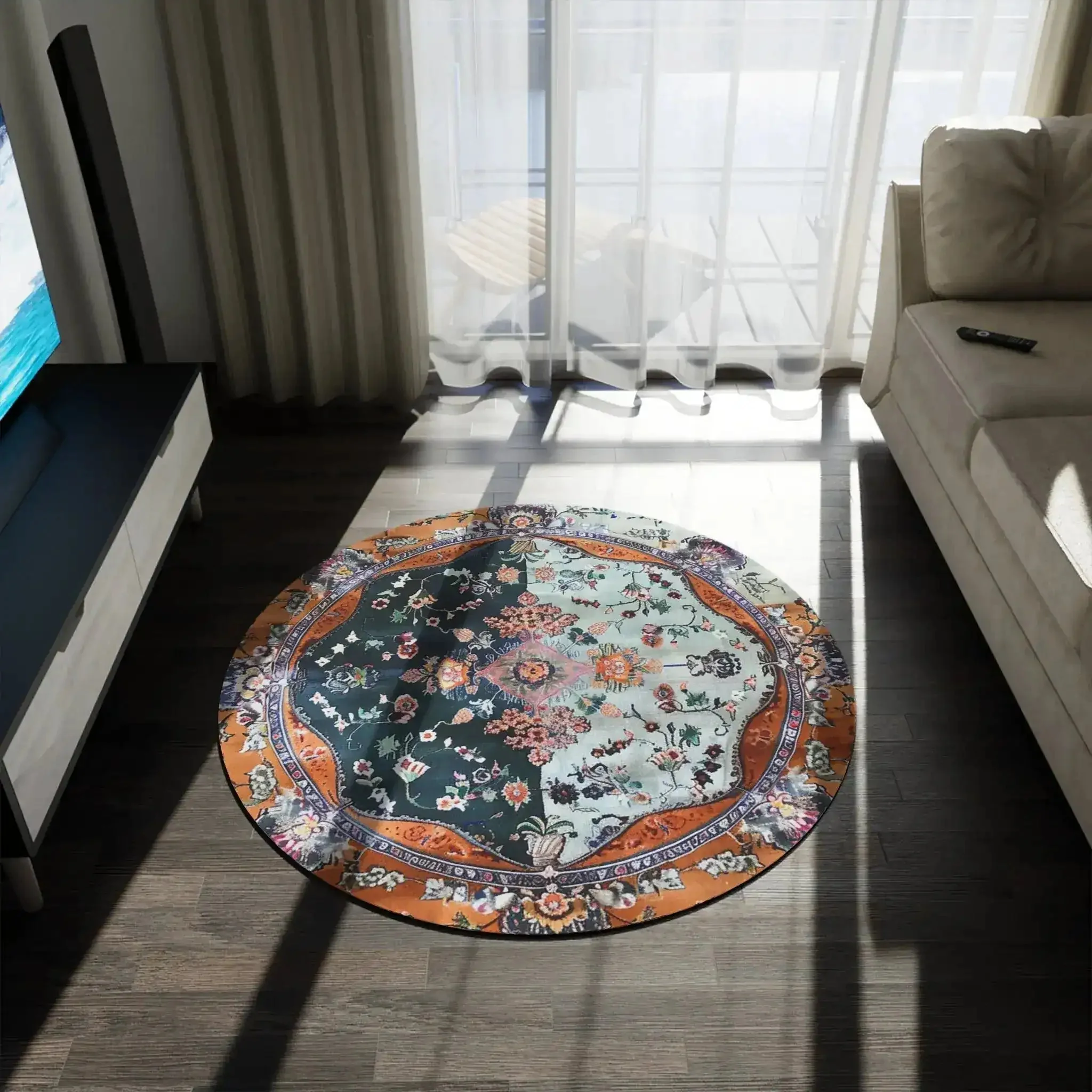 Ornate Floral and Geometric Round Rug - Image 4