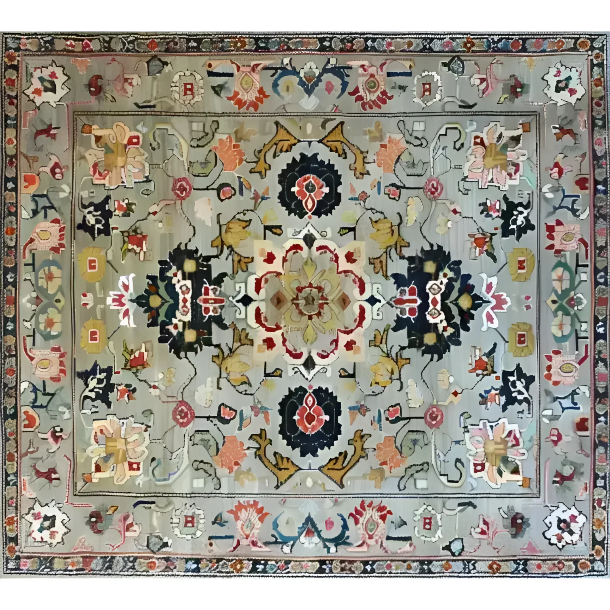 Ornate Floral Harmony Hard Viscose Hand Knotted Wool Rug - Image 3