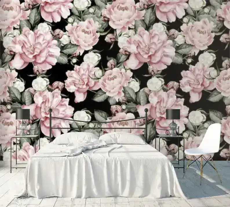 Oversized Blush Roses on Dark Wallpaper - Image 5