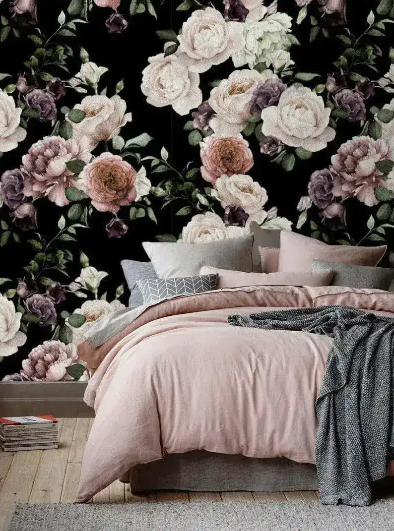 Oversized Dramatic Peonies on Black Wallpaper - Image 2