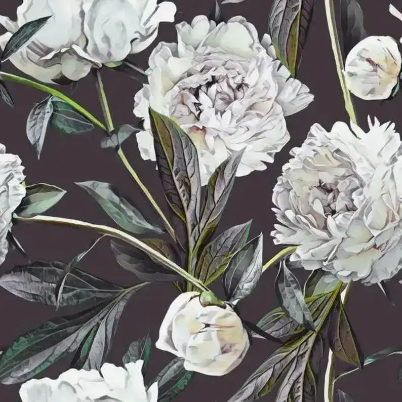 Oversized White Blossoming Roses on Dark Wallpaper - Image 5