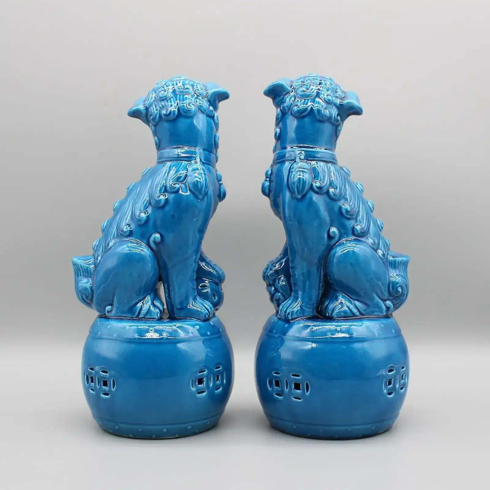 Pair of Foo Dogs Ceramic Figurine Sculptures - Image 3