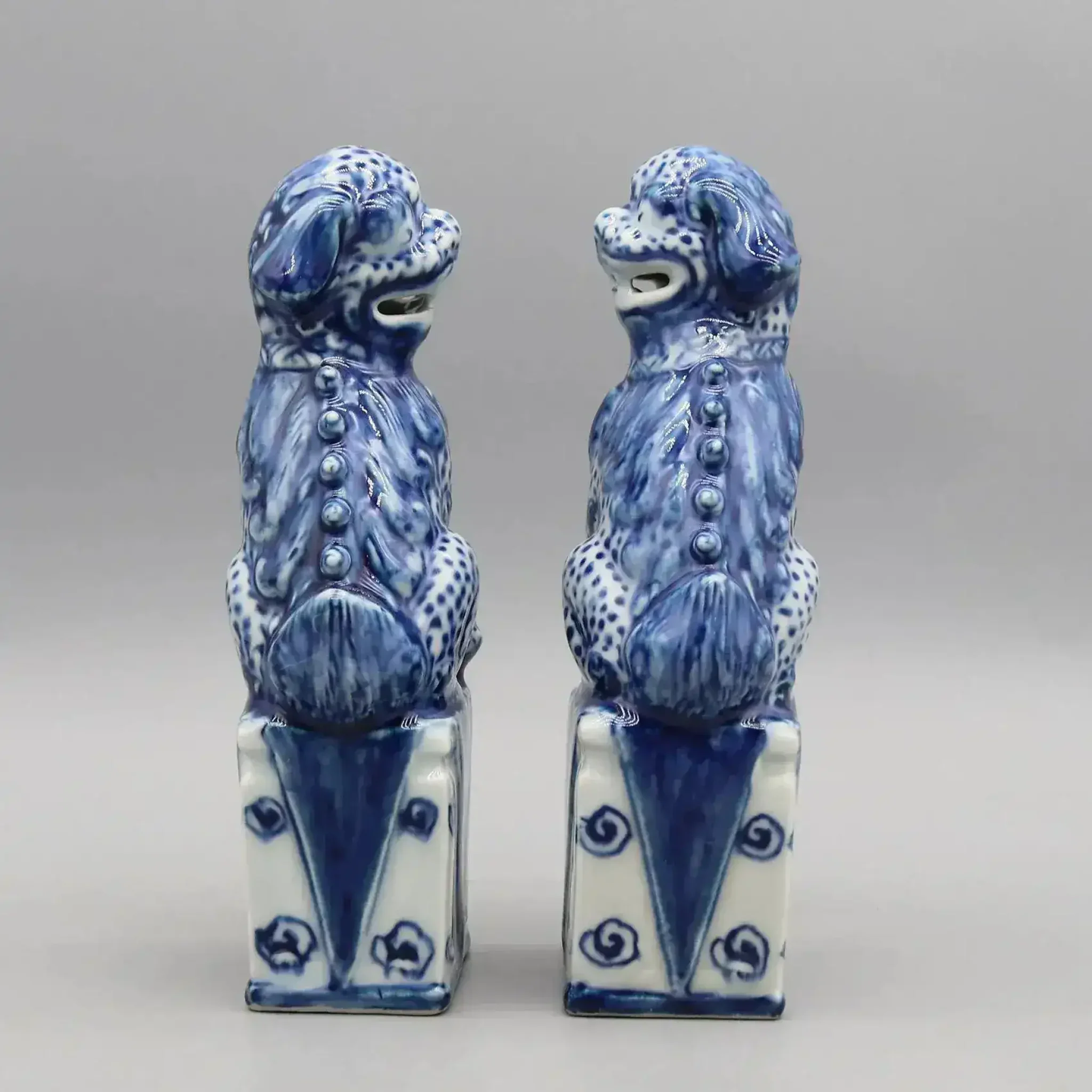 Pair of Guardian Blue Foo Dog Porcelain Sculptures - Image 4
