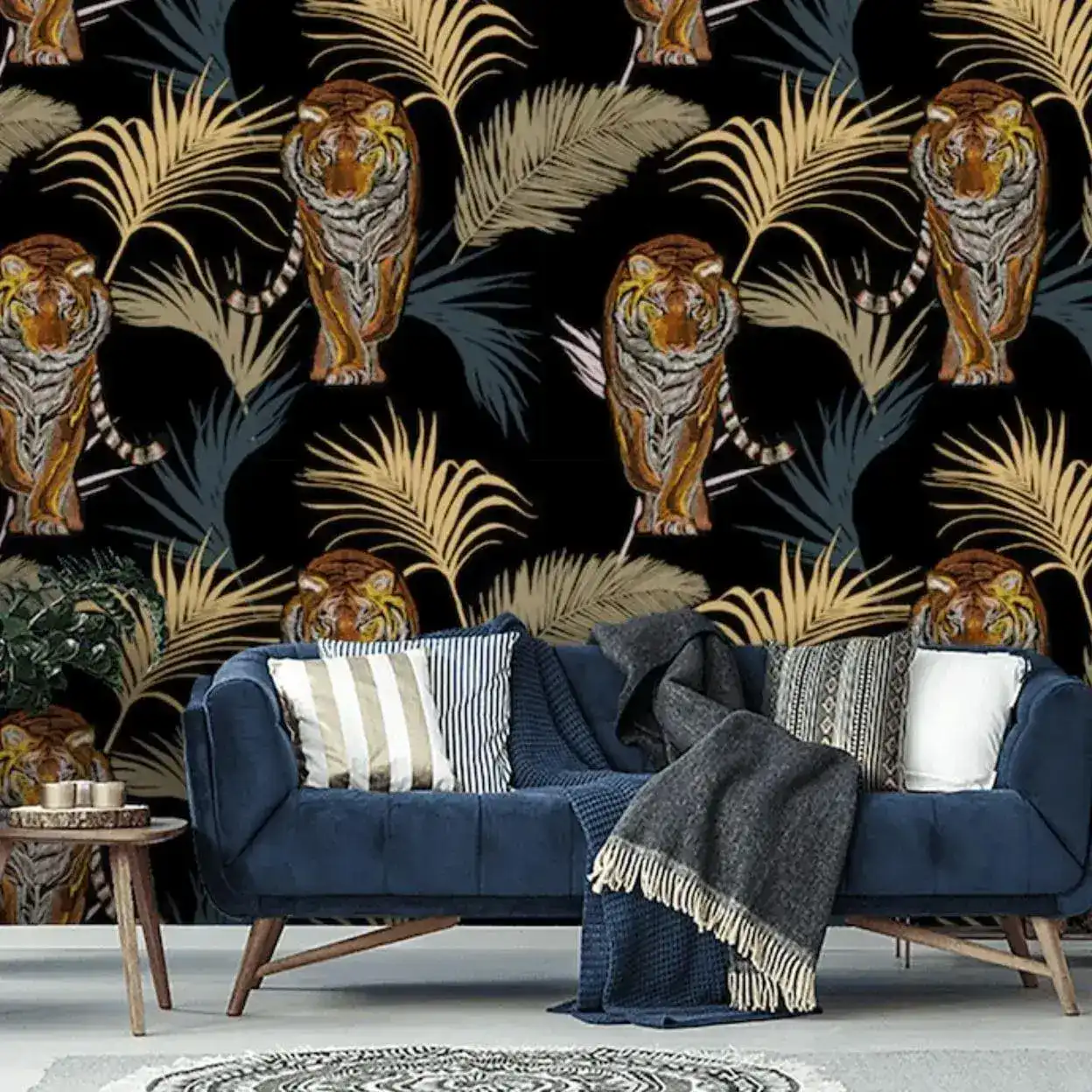 Palm Leaves and Tigers in Jungle Wallpaper - Image 3