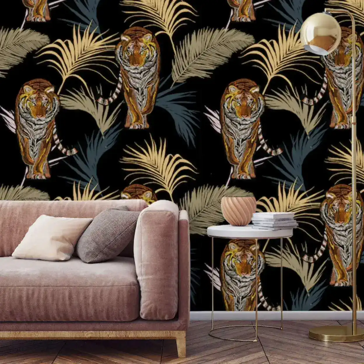Palm Leaves and Tigers in Jungle Wallpaper - Image 4