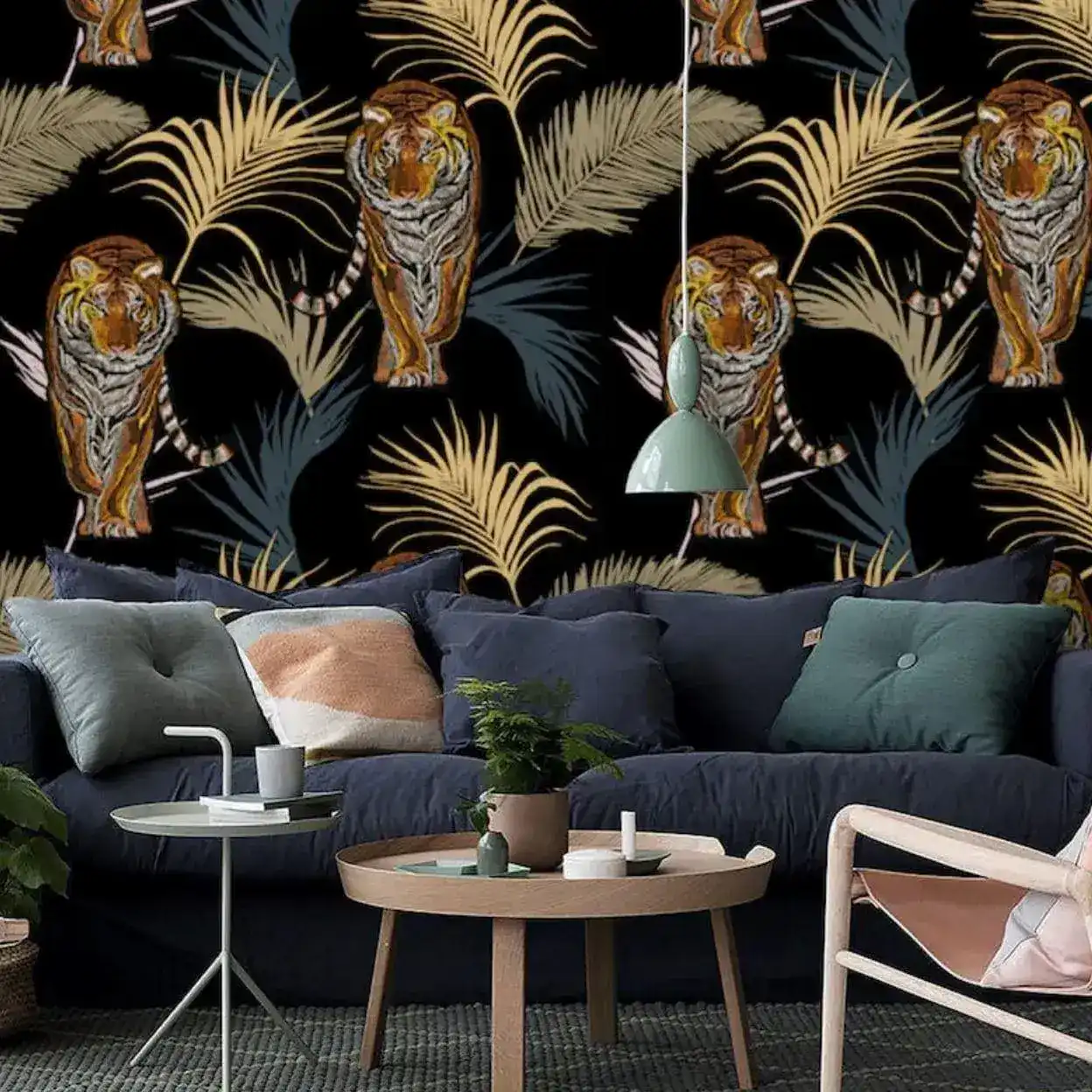 Palm Leaves and Tigers in Jungle Wallpaper - Image 5