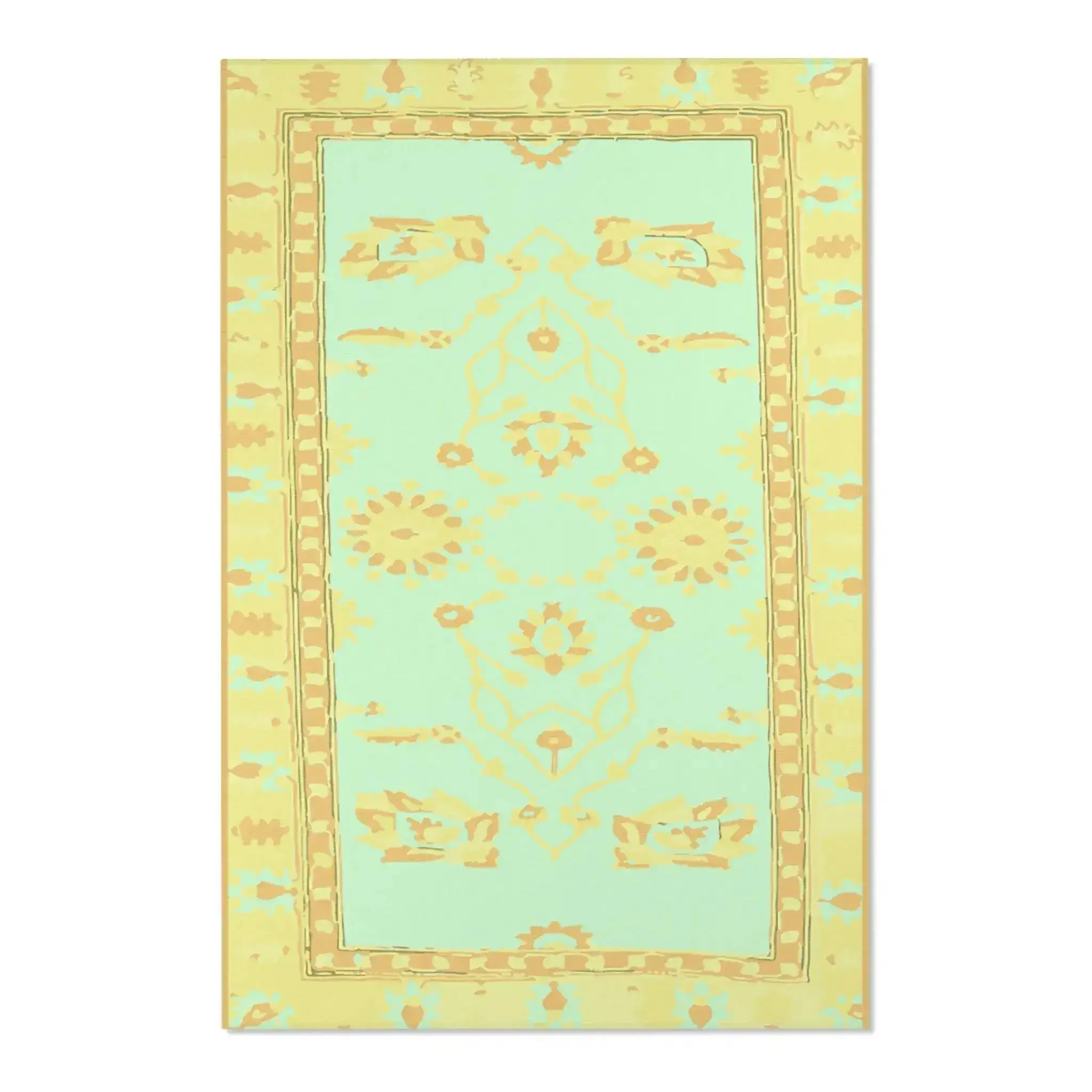 Pastel Mint and Gold Floral Medallion Accent Rug - Image 3