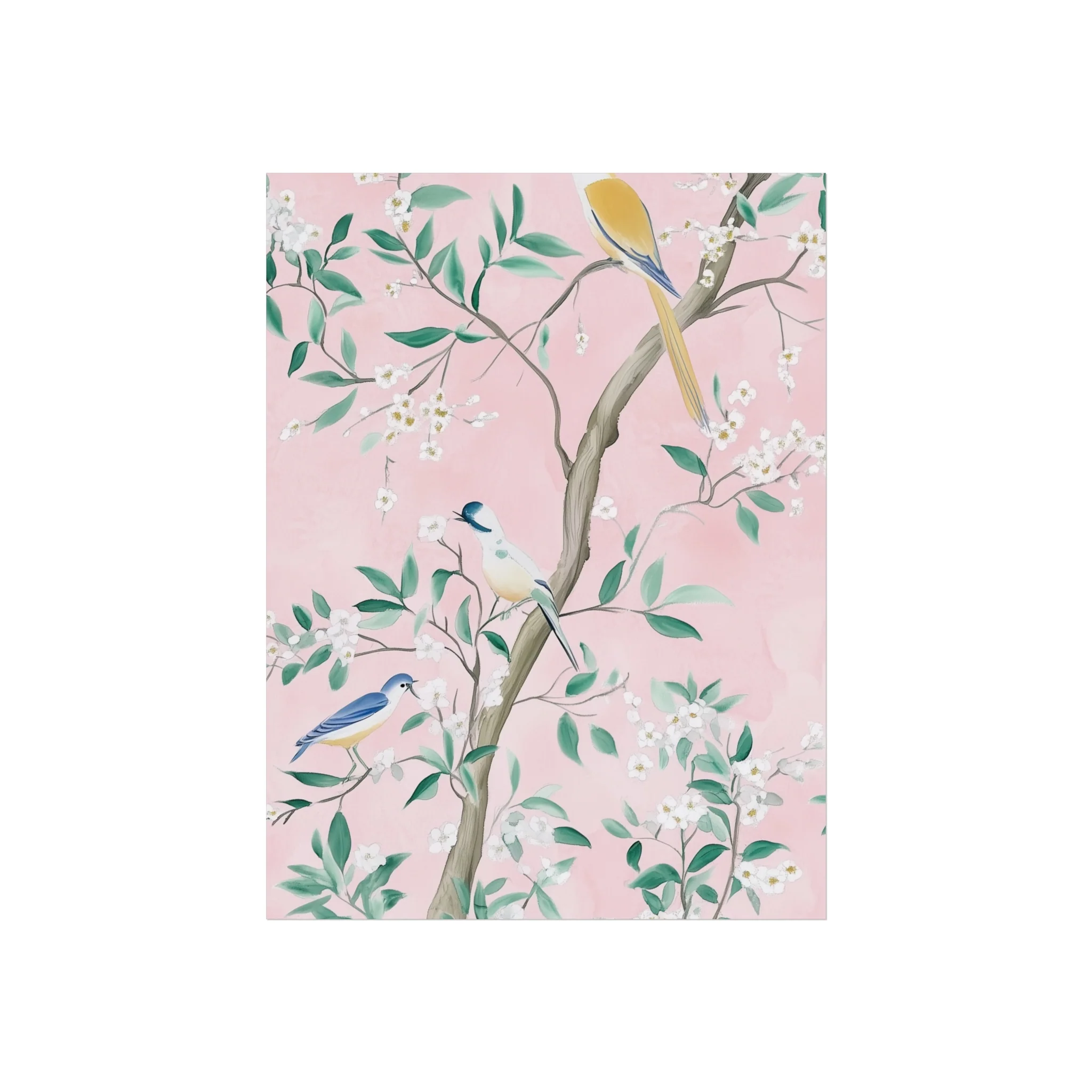 Pastel Pink Chinoiserie Birds and Floral Scene Fine Art Poster - Image 10