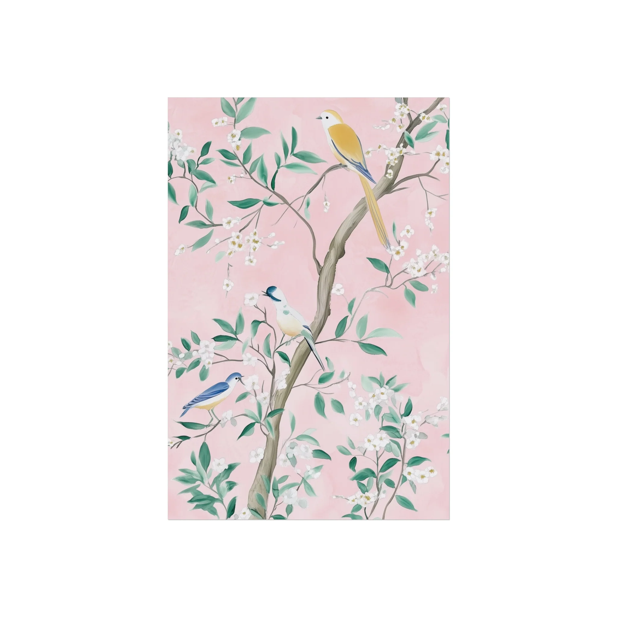 Pastel Pink Chinoiserie Birds and Floral Scene Fine Art Poster - Image 11