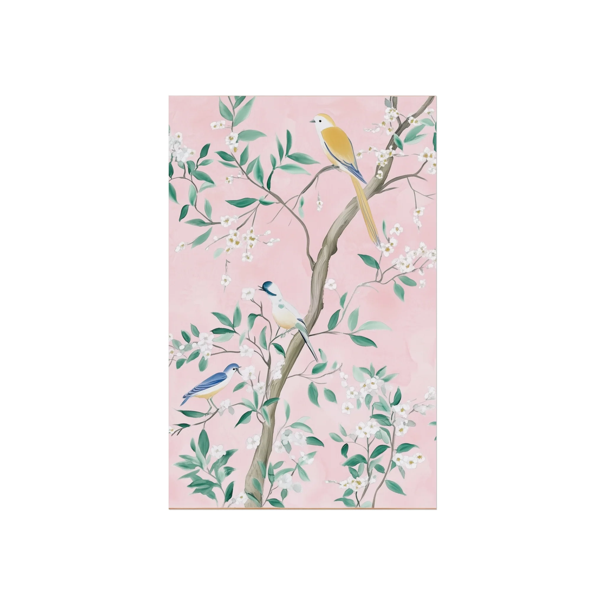 Pastel Pink Chinoiserie Birds and Floral Scene Fine Art Poster - Image 12