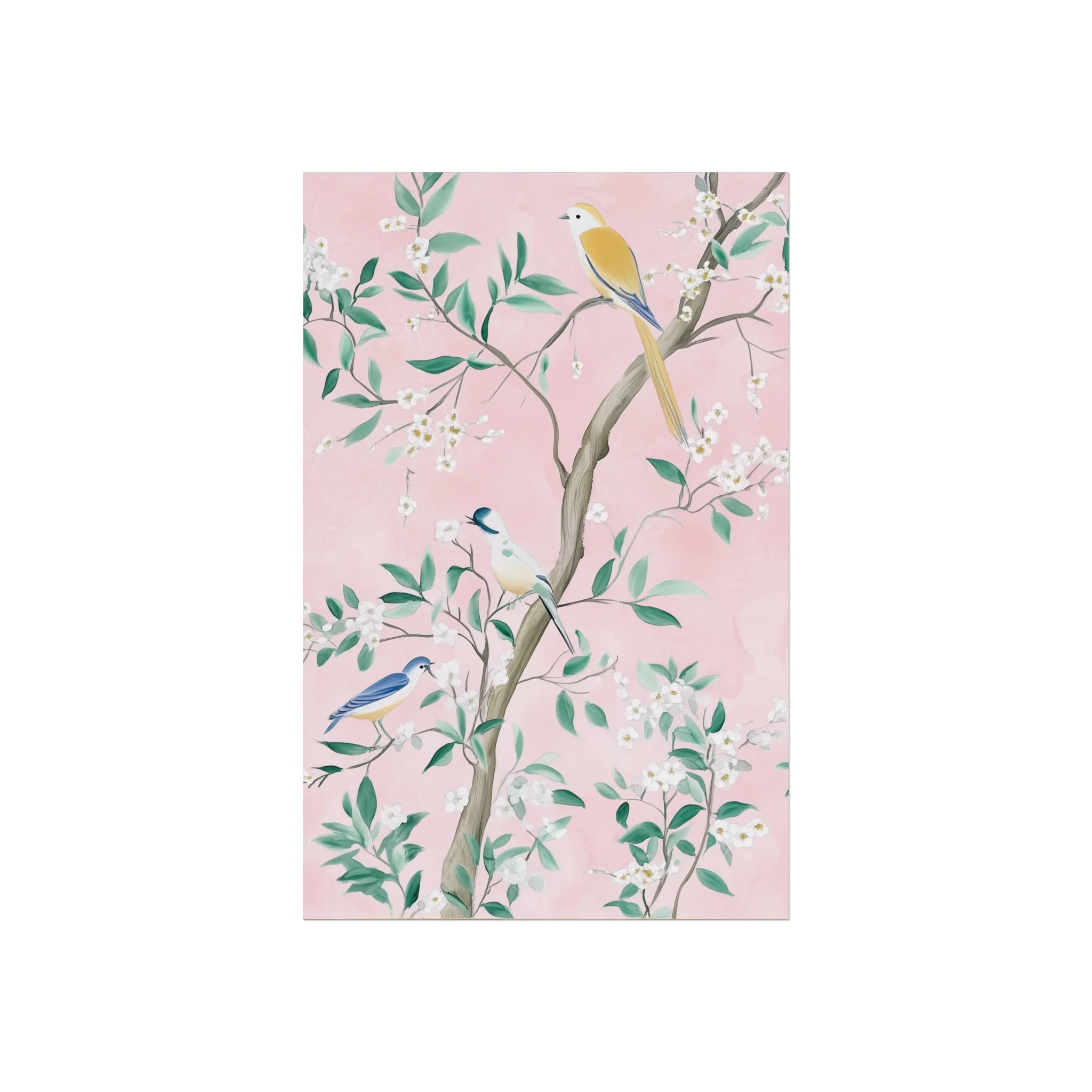 Pastel Pink Chinoiserie Birds and Floral Scene Fine Art Poster - Image 15