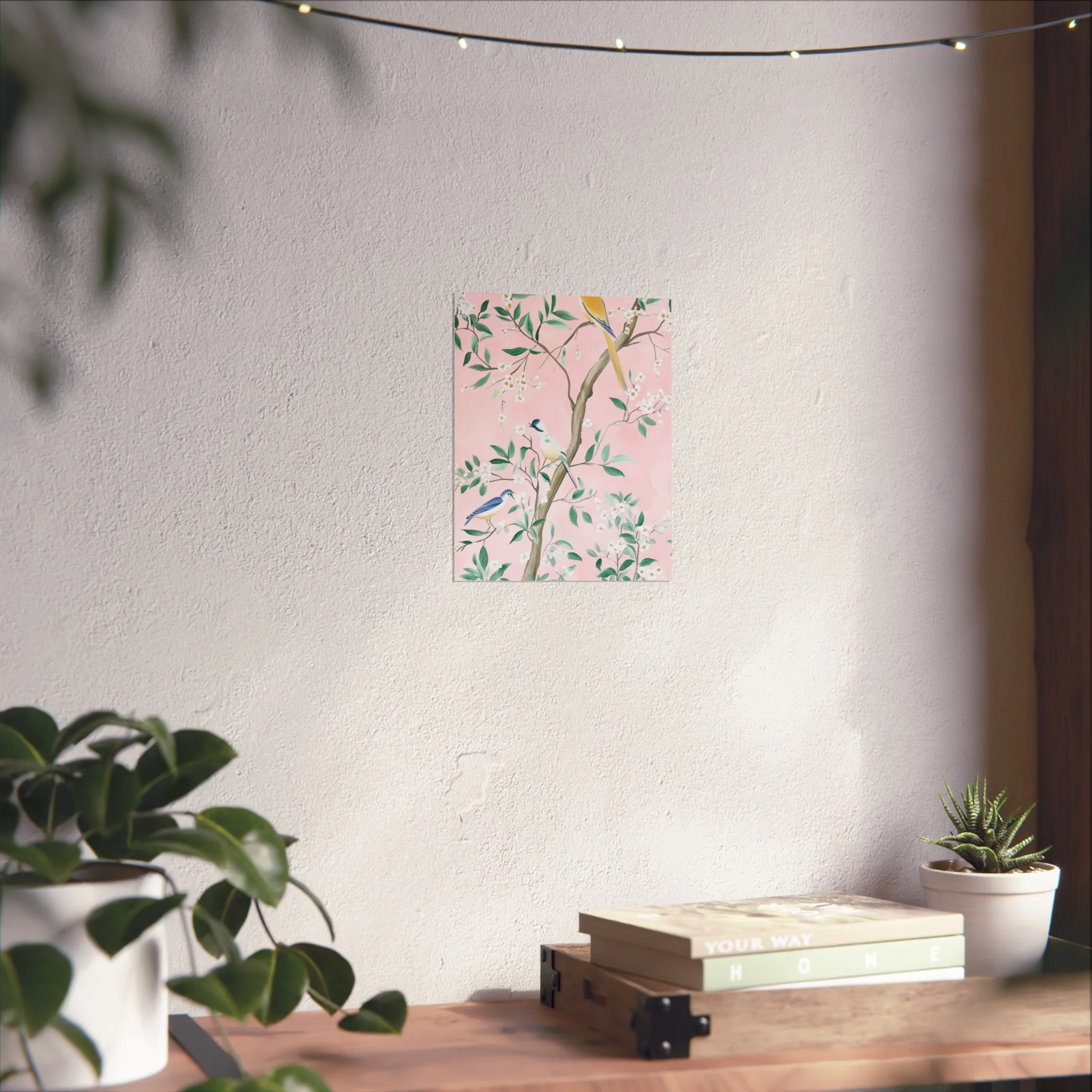 Pastel Pink Chinoiserie Birds and Floral Scene Fine Art Poster - Image 18