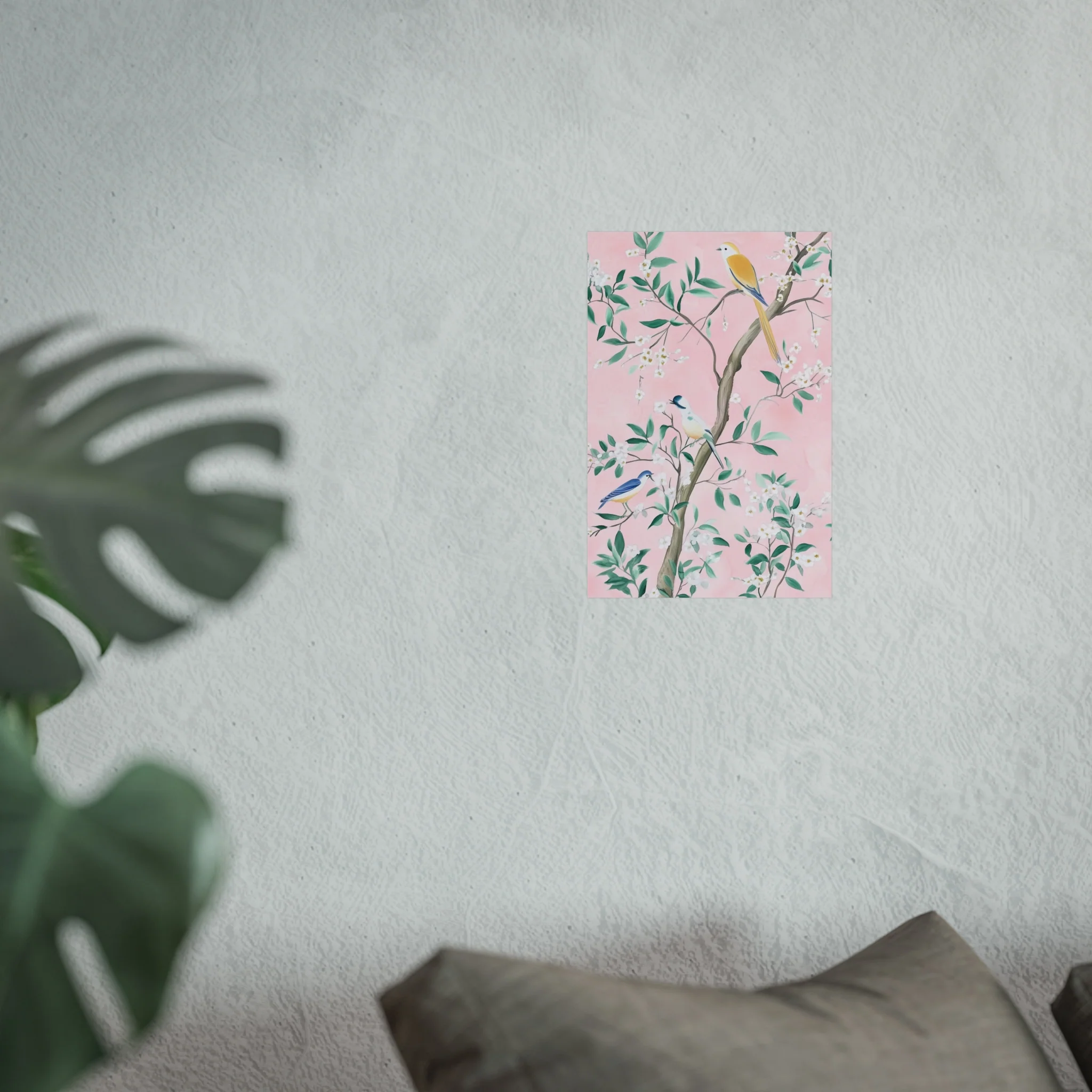 Pastel Pink Chinoiserie Birds and Floral Scene Fine Art Poster - Image 19