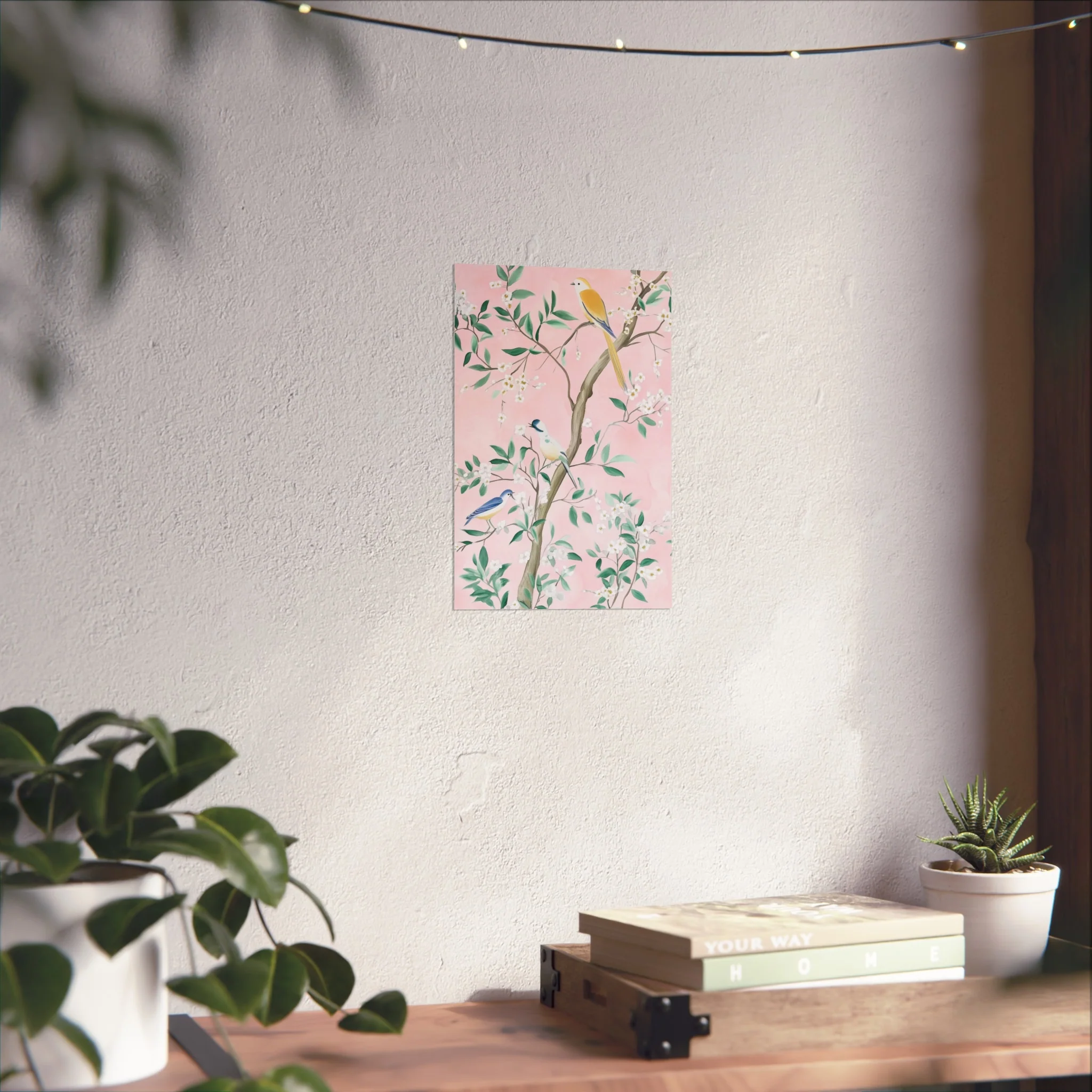 Pastel Pink Chinoiserie Birds and Floral Scene Fine Art Poster - Image 20