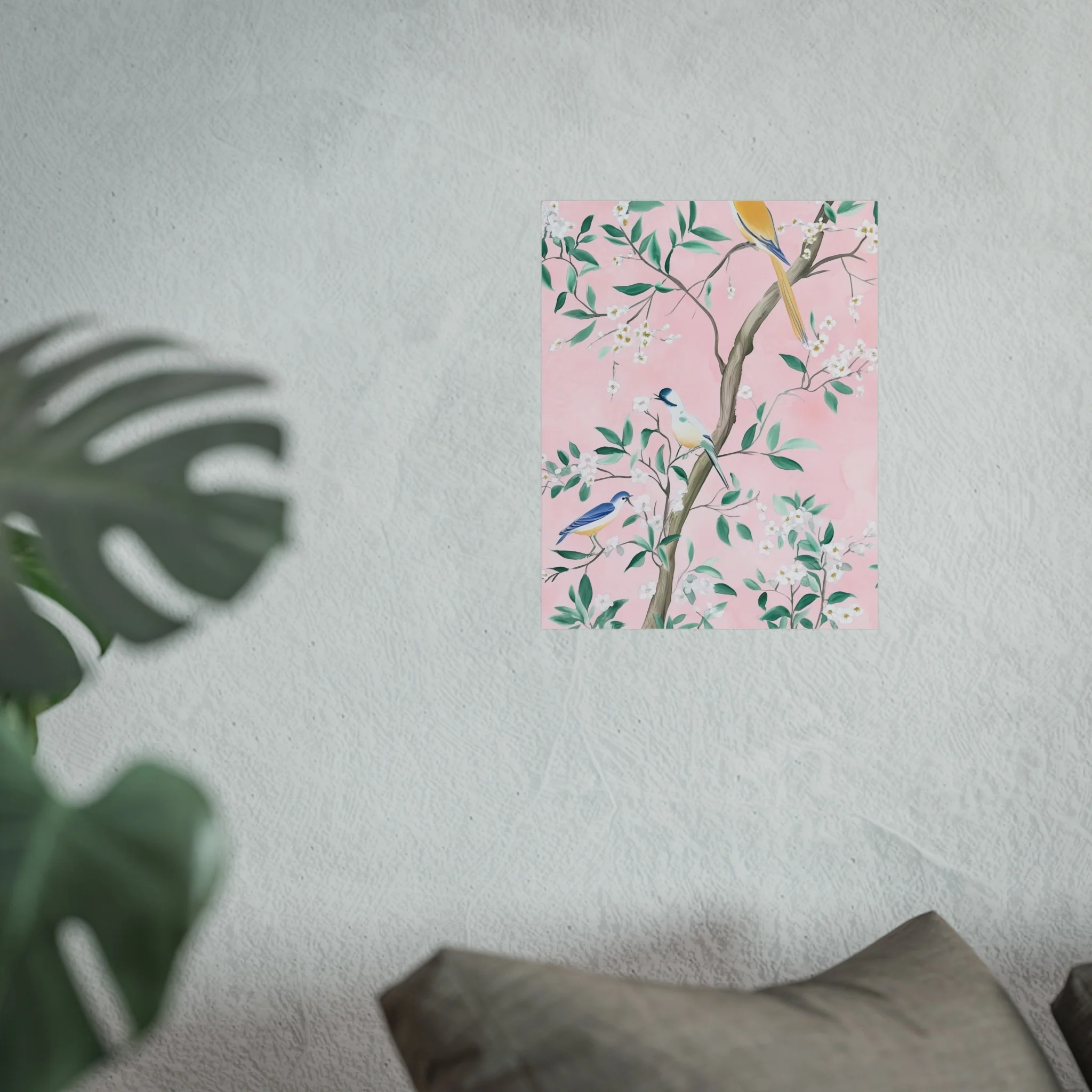 Pastel Pink Chinoiserie Birds and Floral Scene Fine Art Poster - Image 23
