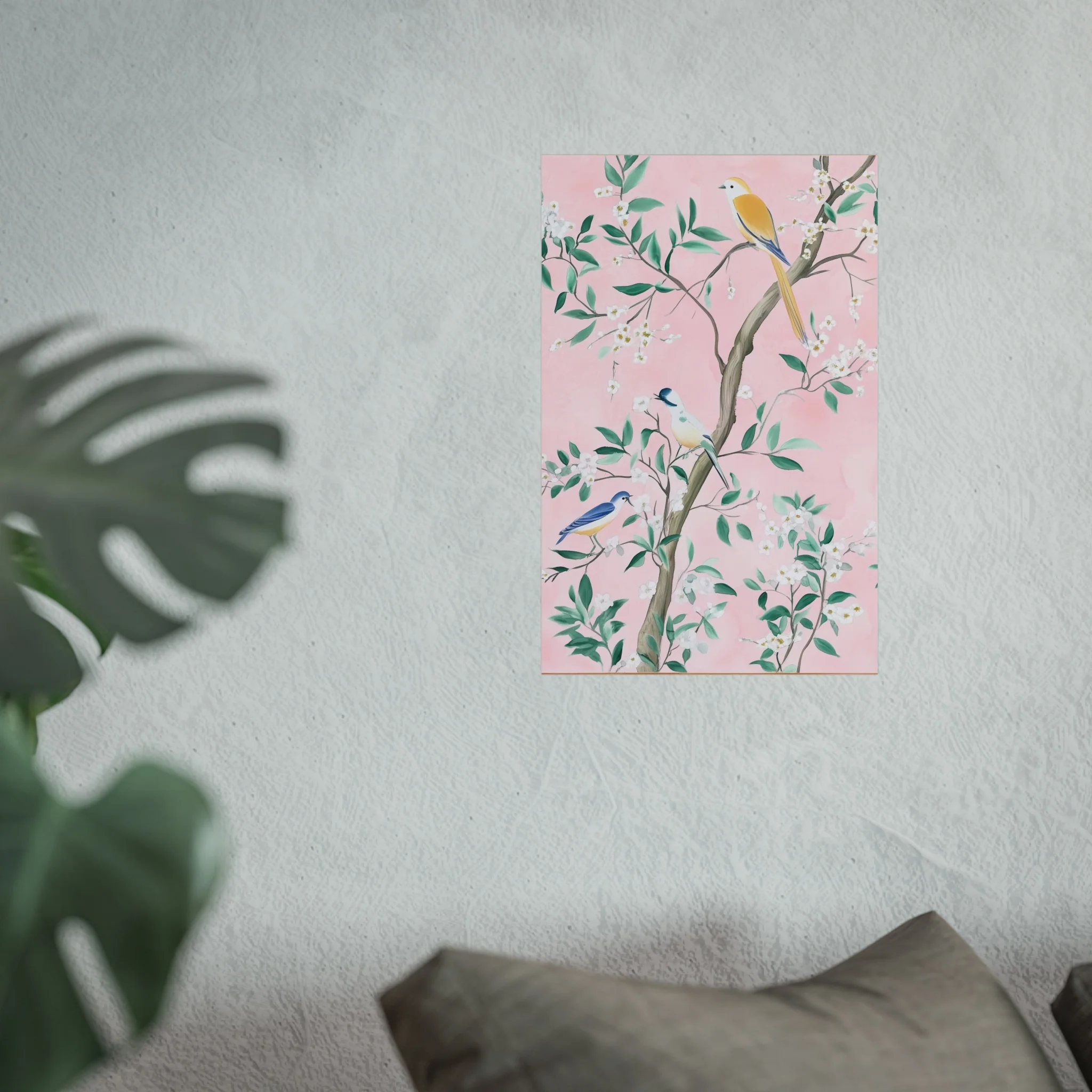 Pastel Pink Chinoiserie Birds and Floral Scene Fine Art Poster - Image 25