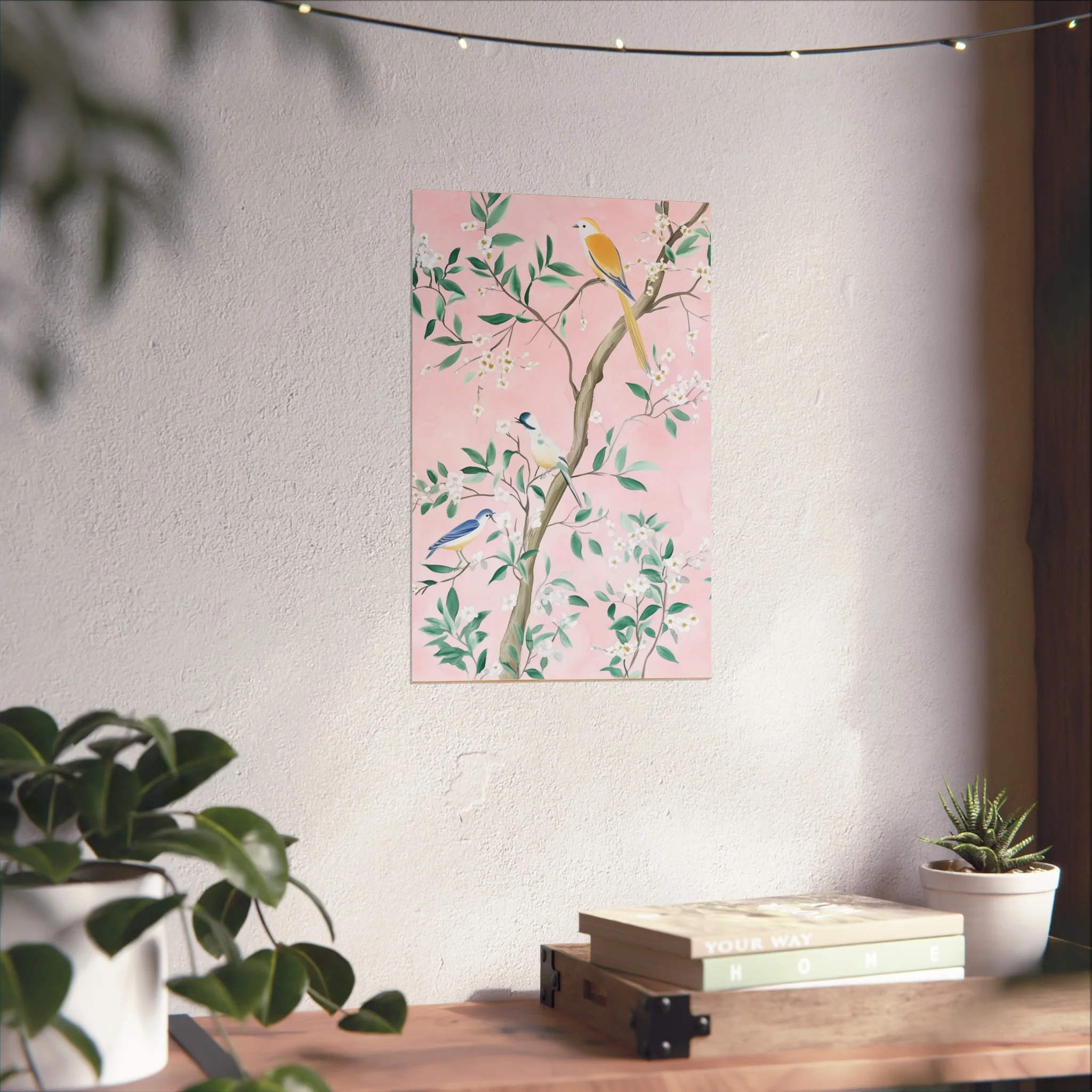 Pastel Pink Chinoiserie Birds and Floral Scene Fine Art Poster - Image 26